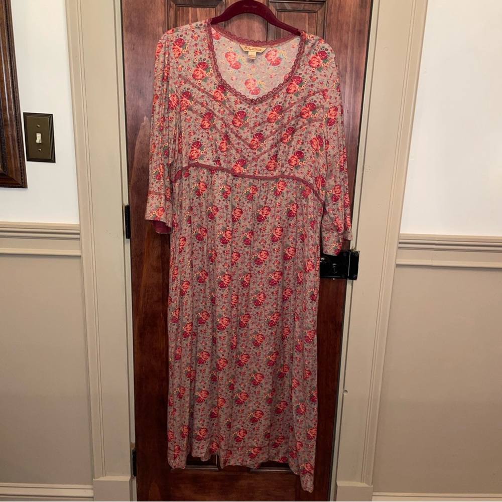 April Cornell Rayon Floral Rayon Dress Large Purple Brown EUC